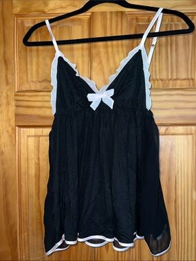 Victoria's Secret Black and Light Pink Satin-Trim Chemise